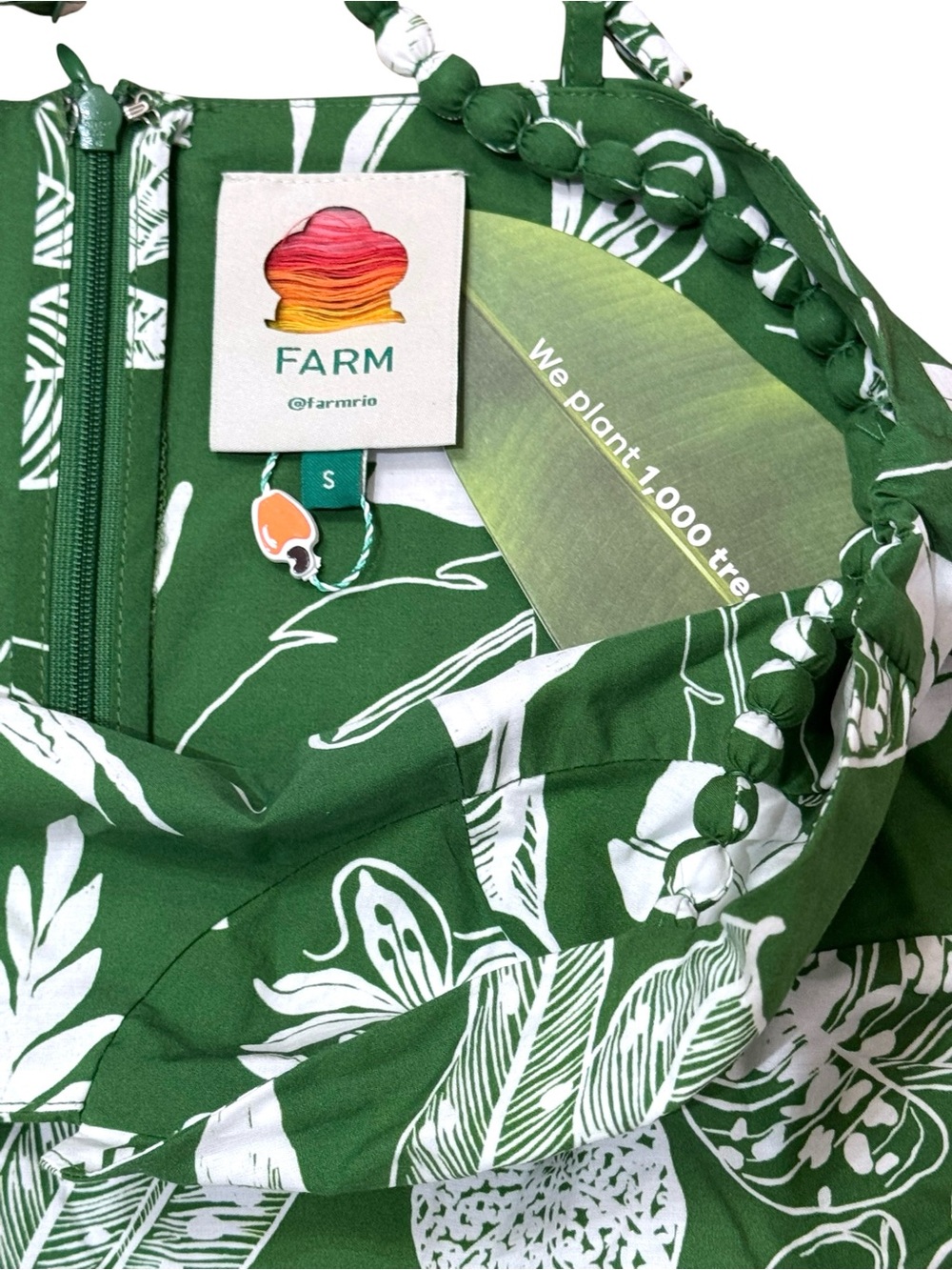 Farm Rio Sz S Dress Forest Soul Mix Midi Green White Sundress Anthropologie - Picture 7 of 11